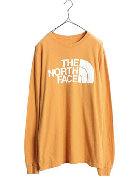 ノースフェイス プリント 長袖 Tシャツ メンズ M / The North Face  アウトドア ロンT ロングスリーブ クルーネック オレンジ ワンポイント