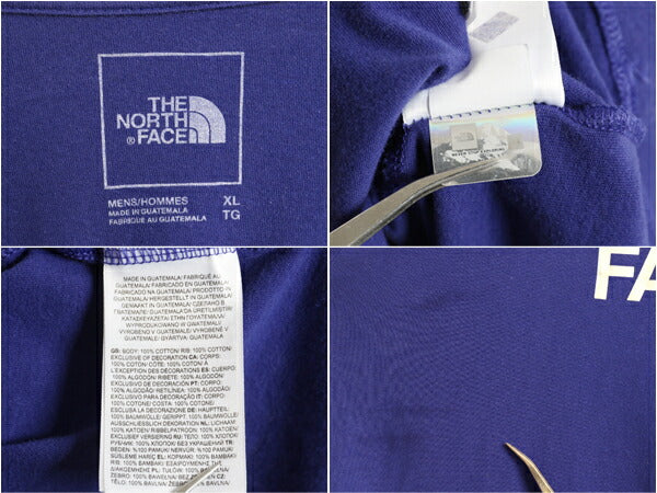 ノースフェイス プリント 長袖 Tシャツ メンズ XL 古着 The North Face  アウトドア ロンT ロングスリーブ クルーネック 袖プリント 青 紫