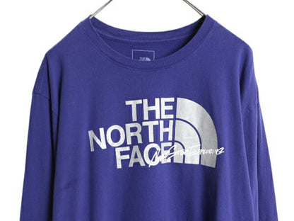 ノースフェイス プリント 長袖 Tシャツ メンズ XL 古着 The North Face  アウトドア ロンT ロングスリーブ クルーネック 袖プリント 青 紫
