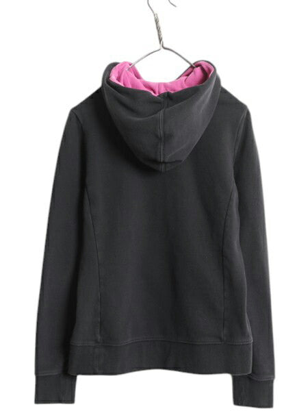 ノースフェイス プリント スウェット フード パーカー レディース S / The North Face プルオーバー トレーナー 裏起毛 ツートン ブラック