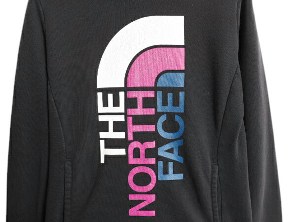 ノースフェイス プリント スウェット フード パーカー レディース S / The North Face プルオーバー トレーナー 裏起毛 ツートン ブラック