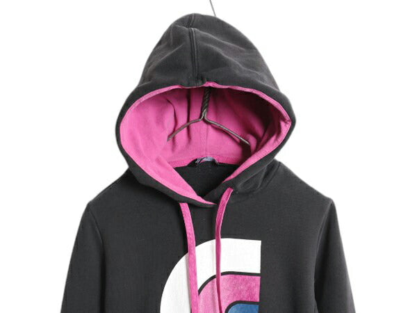 ノースフェイス プリント スウェット フード パーカー レディース S / The North Face プルオーバー トレーナー 裏起毛 ツートン ブラック