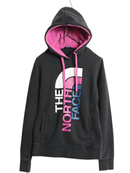 ノースフェイス プリント スウェット フード パーカー レディース S / The North Face プルオーバー トレーナー 裏起毛 ツートン ブラック