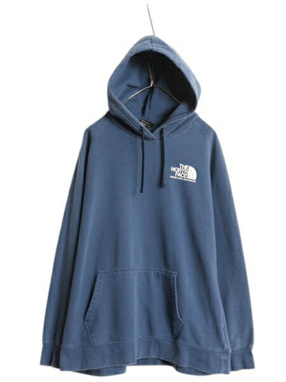 ノースフェイス 両面 プリント スウェット フード パーカー レディース XXL / The North Face アウトドア トレーナー プルオーバー 薄手 青