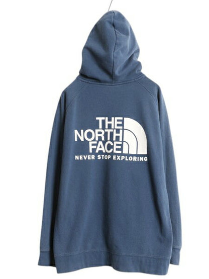 ノースフェイス 両面 プリント スウェット フード パーカー レディース XXL / The North Face アウトドア トレーナー プルオーバー 薄手 青