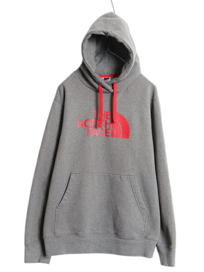 ノースフェイス プリント スウェット フード パーカー メンズ L / The North Face 裏起毛 トレーナー プルオーバー アウトドア ツートン 灰