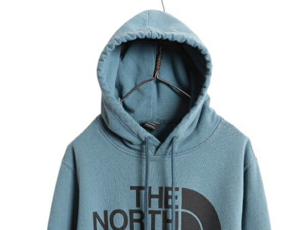 ノースフェイス プリント スウェット フード パーカー メンズ L The North Face 裏起毛 プルオーバー トレーナー アウトドア ライト ブルー