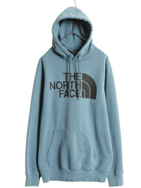 ノースフェイス プリント スウェット フード パーカー メンズ L The North Face 裏起毛 プルオーバー トレーナー アウトドア ライト ブルー