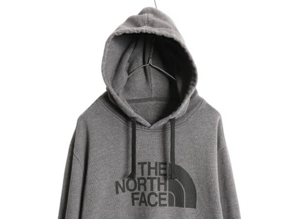 ノースフェイス プリント スウェット フード パーカー メンズ XXL 程/ The North Face アウトドア トレーナー プルオーバー 裏起毛 グレー