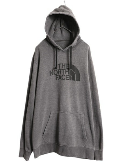 ノースフェイス プリント スウェット フード パーカー メンズ XXL 程/ The North Face アウトドア トレーナー プルオーバー 裏起毛 グレー