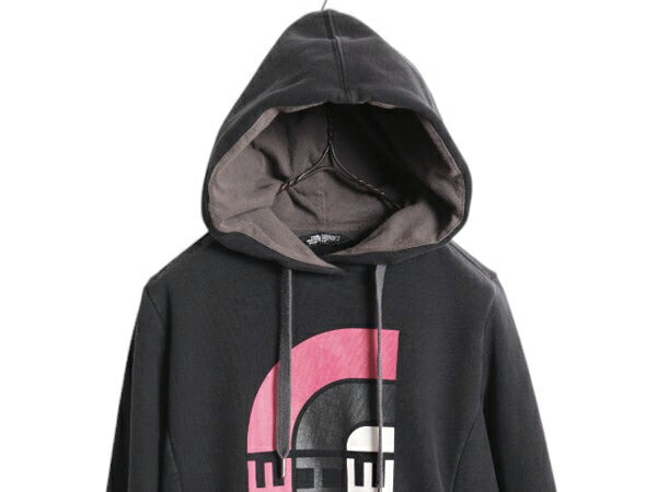 ノースフェイス プリント スウェット フード パーカー レディース S / The North Face プルオーバー 裏起毛 トレーナー ツートン ブラック