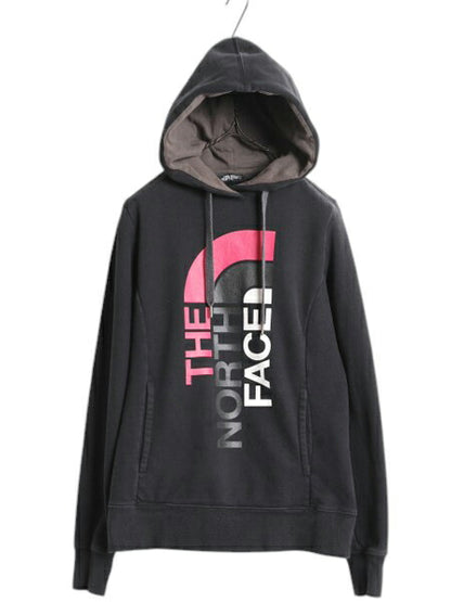 ノースフェイス プリント スウェット フード パーカー レディース S / The North Face プルオーバー 裏起毛 トレーナー ツートン ブラック