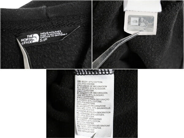 ノースフェイス プリント スウェット フード パーカー メンズ S 古着 The North Face プルオーバー 裏起毛 トレーナー アウトドア 薄手 黒