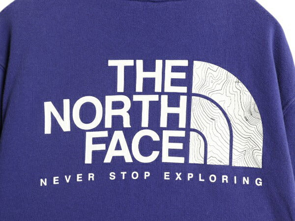 ノースフェイス 両面 プリント スウェット フード パーカー メンズ М 古着 The North Face アウトドア トレーナー プルオーバー 薄手 青紫