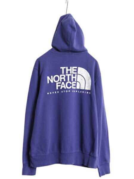 ノースフェイス 両面 プリント スウェット フード パーカー メンズ М 古着 The North Face アウトドア トレーナー プルオーバー 薄手 青紫