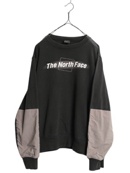 ノースフェイス プリント スウェット メンズ L / 古着 The North Face ナイロン 切替 裏起毛 アウトドア トレーナー グラフィック ブラック