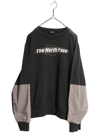 ノースフェイス プリント スウェット メンズ L / 古着 The North Face ナイロン 切替 裏起毛 アウトドア トレーナー グラフィック ブラック
