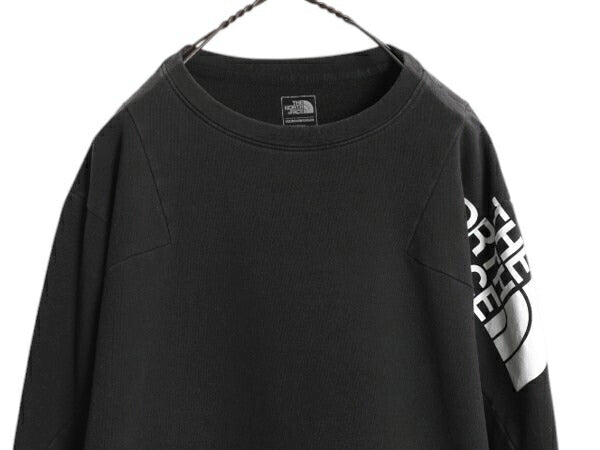 ノースフェイス クルーネック スウェット レディース L 黒 古着 The North Face 裏起毛 アウトドア ストレッチ トレーナー 薄手 ブラック