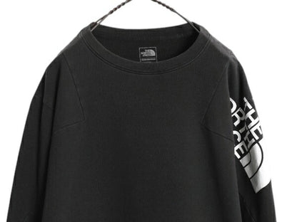 ノースフェイス クルーネック スウェット レディース L 黒 古着 The North Face 裏起毛 アウトドア ストレッチ トレーナー 薄手 ブラック