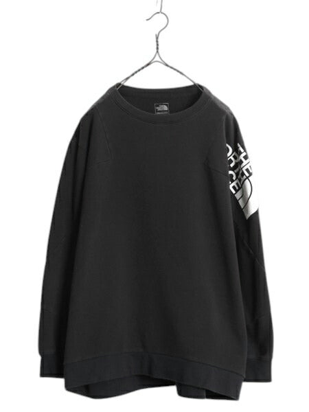 ノースフェイス クルーネック スウェット レディース L 黒 古着 The North Face 裏起毛 アウトドア ストレッチ トレーナー 薄手 ブラック