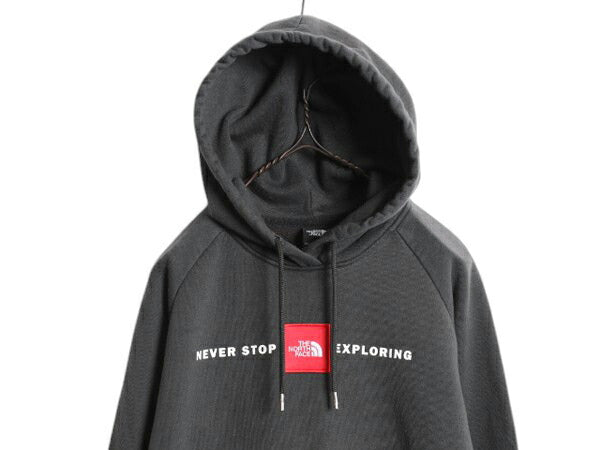 ノースフェイス スウェット フード パーカー レディース S / The North Face アウトドア プルオーバー トレーナー 裏起毛 ワッペン 濃灰
