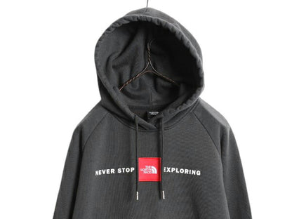 ノースフェイス スウェット フード パーカー レディース S / The North Face アウトドア プルオーバー トレーナー 裏起毛 ワッペン 濃灰