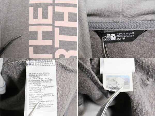 ノースフェイス プリント スウェット フード パーカー レディース XS 灰 The North Face プルオーバー 裏起毛 トレーナー ツートン グレー