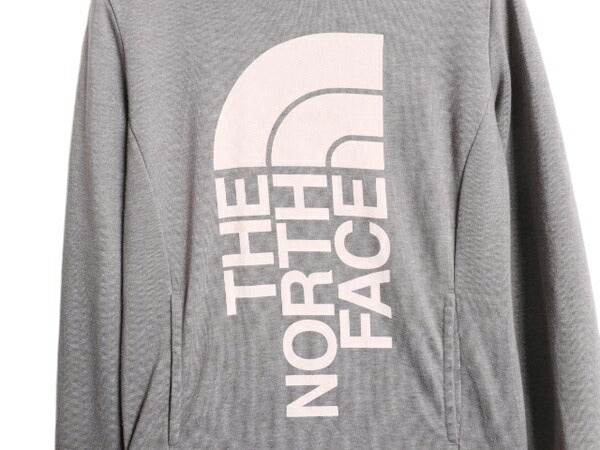 ノースフェイス プリント スウェット フード パーカー レディース XS 灰 The North Face プルオーバー 裏起毛 トレーナー ツートン グレー