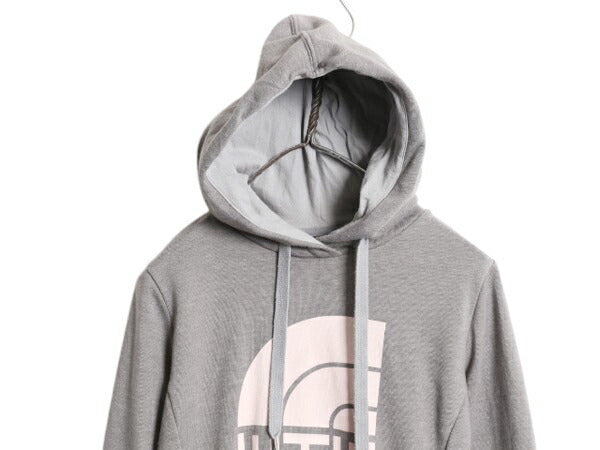 ノースフェイス プリント スウェット フード パーカー レディース XS 灰 The North Face プルオーバー 裏起毛 トレーナー ツートン グレー