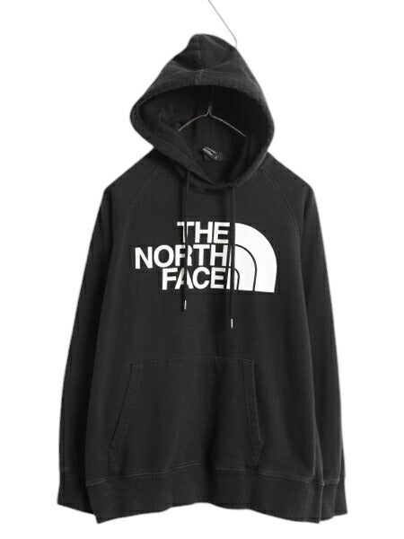 US企画 ノースフェイス プリント スウェット フード パーカー レディース M 黒 The North Face アウトドア プルオーバー トレーナー 裏起毛