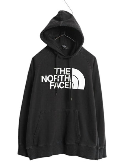 US企画 ノースフェイス プリント スウェット フード パーカー レディース M 黒 The North Face アウトドア プルオーバー トレーナー 裏起毛