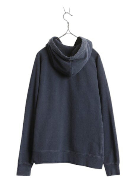 ノースフェイス プリント スウェット フード パーカー レディース M 古着 The North Face 裏起毛 プルオーバー トレーナー ネイビー 薄手
