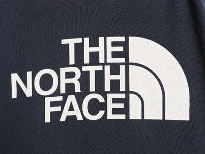 ノースフェイス プリント スウェット フード パーカー レディース M 古着 The North Face 裏起毛 プルオーバー トレーナー ネイビー 薄手