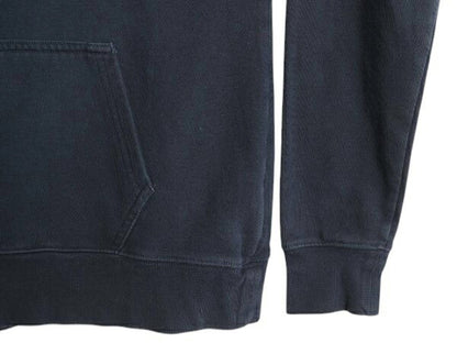 ノースフェイス プリント スウェット フード パーカー レディース M 古着 The North Face 裏起毛 プルオーバー トレーナー ネイビー 薄手