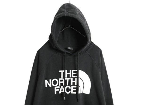 ノースフェイス プリント スウェット フード パーカー レディース 2XL アウトドア トレーナー プルオーバー 裏起毛 ブラック 大きいサイズ