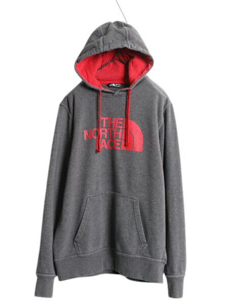 ノースフェイス プリント スウェット フード パーカー メンズ S / The North Face 裏起毛 トレーナー プルオーバー アウトドア ツートン 灰
