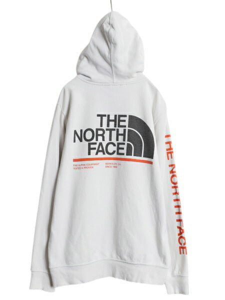 US企画 ノースフェイス 両面 プリント スウェット フード パーカー メンズ M / 古着 The North Face プルオーバー トレーナー グラフィック