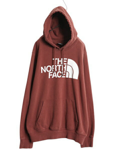 ノースフェイス プリント スウェット フード パーカー メンズ L / The North Face 裏起毛 プルオーバー トレーナー アウトドア テラコッタ