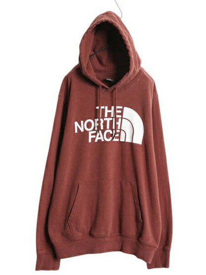 ノースフェイス プリント スウェット フード パーカー メンズ L / The North Face 裏起毛 プルオーバー トレーナー アウトドア テラコッタ