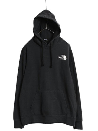 ノースフェイス 両面 プリント スウェット フード パーカー メンズ M 古着 The North Face プルオーバー トレーナー アウトドア 裏起毛 黒
