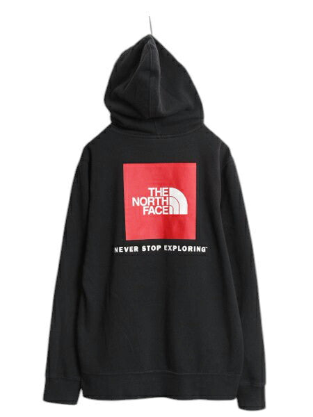 ノースフェイス 両面 プリント スウェット フード パーカー メンズ M 古着 The North Face プルオーバー トレーナー アウトドア 裏起毛 黒