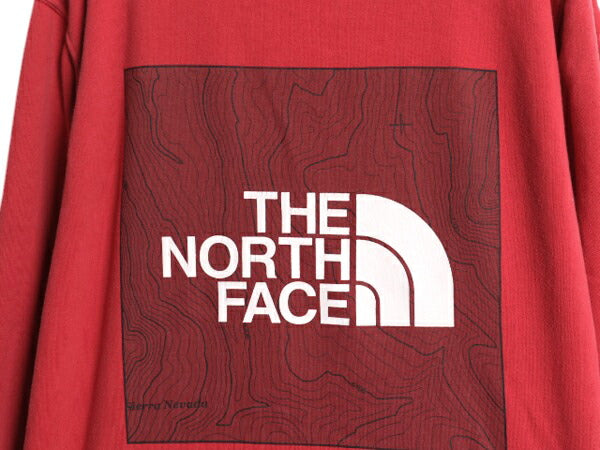 ノースフェイス 両面 プリント スウェット フード パーカー メンズ L / The North Face アウトドア トレーナー プルオーバー 薄手 レッド