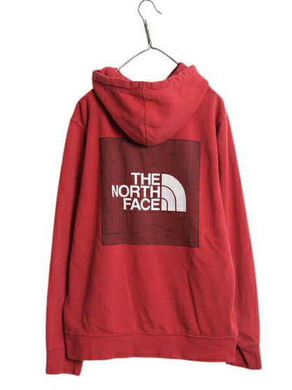 ノースフェイス 両面 プリント スウェット フード パーカー メンズ L / The North Face アウトドア トレーナー プルオーバー 薄手 レッド