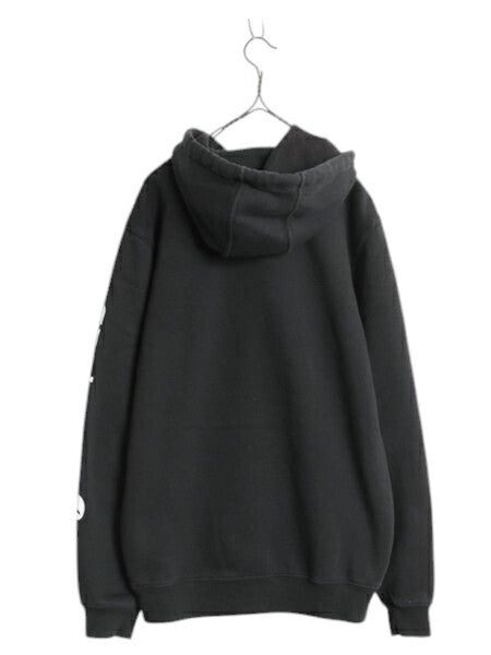 カーハート 袖 プリント スウェット フード パーカー メンズ S 黒 古着 CARHARTT トレーナー 裏起毛 プルオーバー ミドルウェイト ブラック
