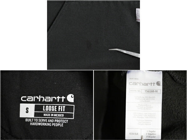 カーハート 袖 プリント スウェット フード パーカー メンズ S 黒 古着 CARHARTT トレーナー 裏起毛 プルオーバー ミドルウェイト ブラック