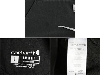 カーハート 袖 プリント スウェット フード パーカー メンズ S 黒 古着 CARHARTT トレーナー 裏起毛 プルオーバー ミドルウェイト ブラック