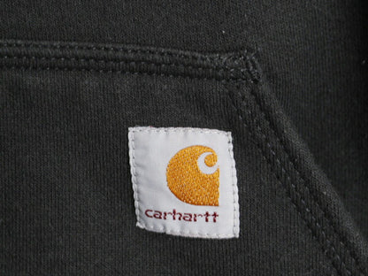 カーハート 袖 プリント スウェット フード パーカー メンズ S 黒 古着 CARHARTT トレーナー 裏起毛 プルオーバー ミドルウェイト ブラック