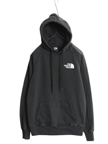 US企画 ノースフェイス 両面 プリント スウェット フード パーカー レディース XS 黒 The North Face アウトドア プルオーバー トレーナー