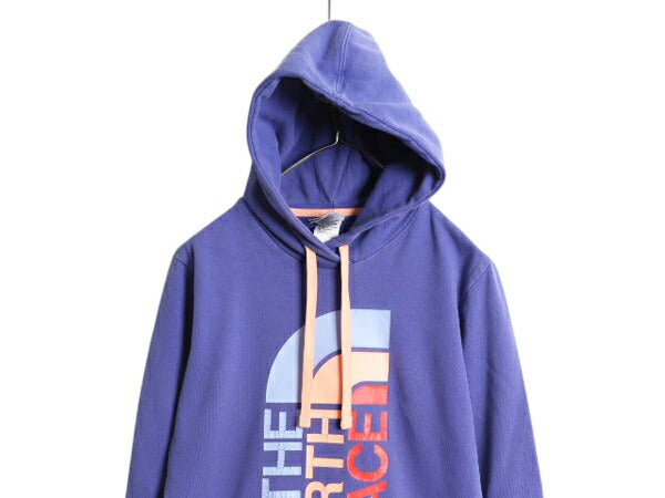 ノースフェイス プリント スウェット フード パーカー レディース M / The North Face プルオーバー 裏起毛 トレーナー ツートン パープル