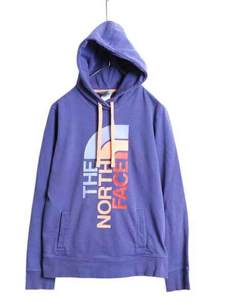 ノースフェイス プリント スウェット フード パーカー レディース M / The North Face プルオーバー 裏起毛 トレーナー ツートン パープル